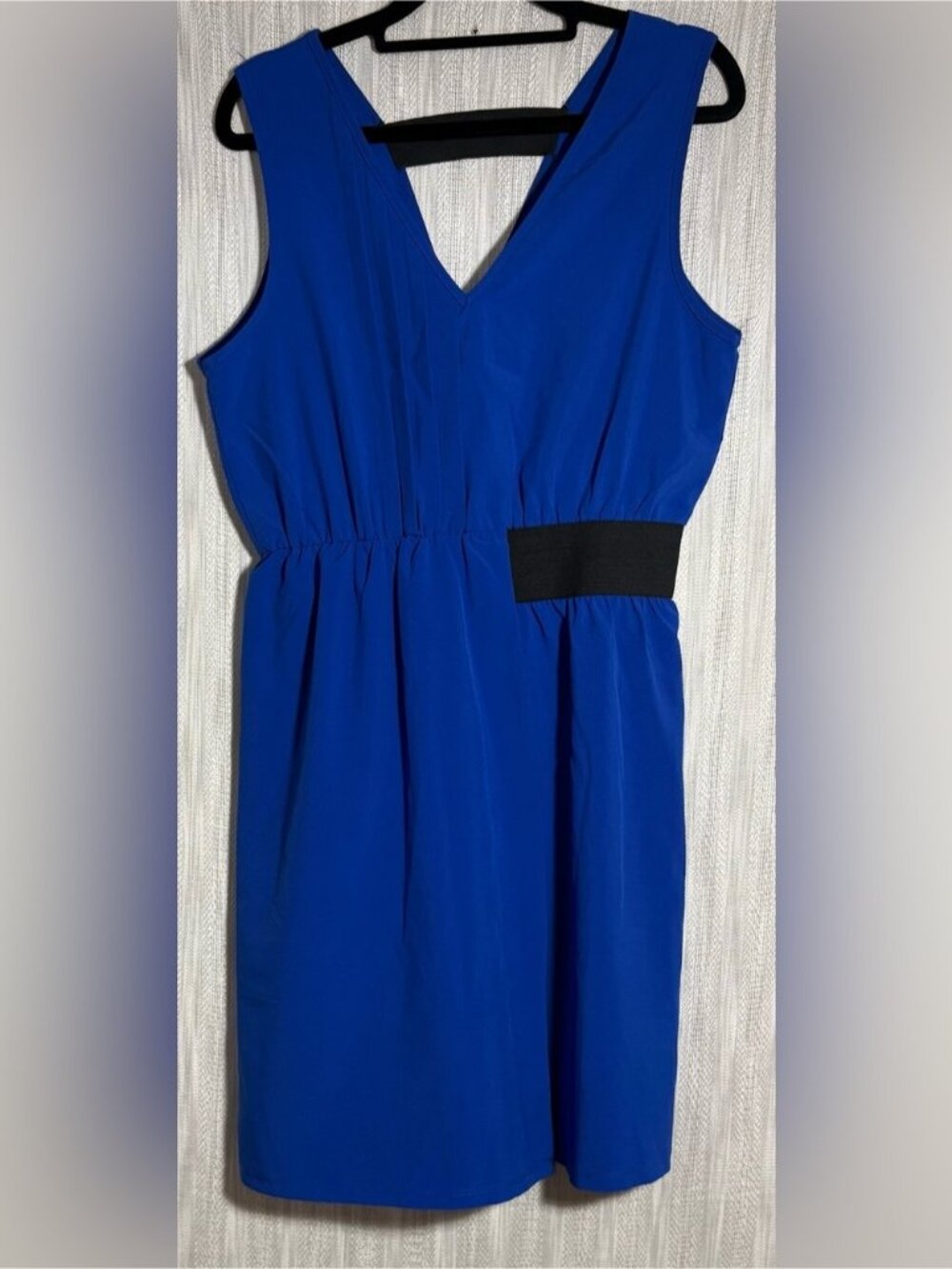 Ya Los Angeles Cobalt Blue Sleeveless V-Neck Dress with Black Waist Band